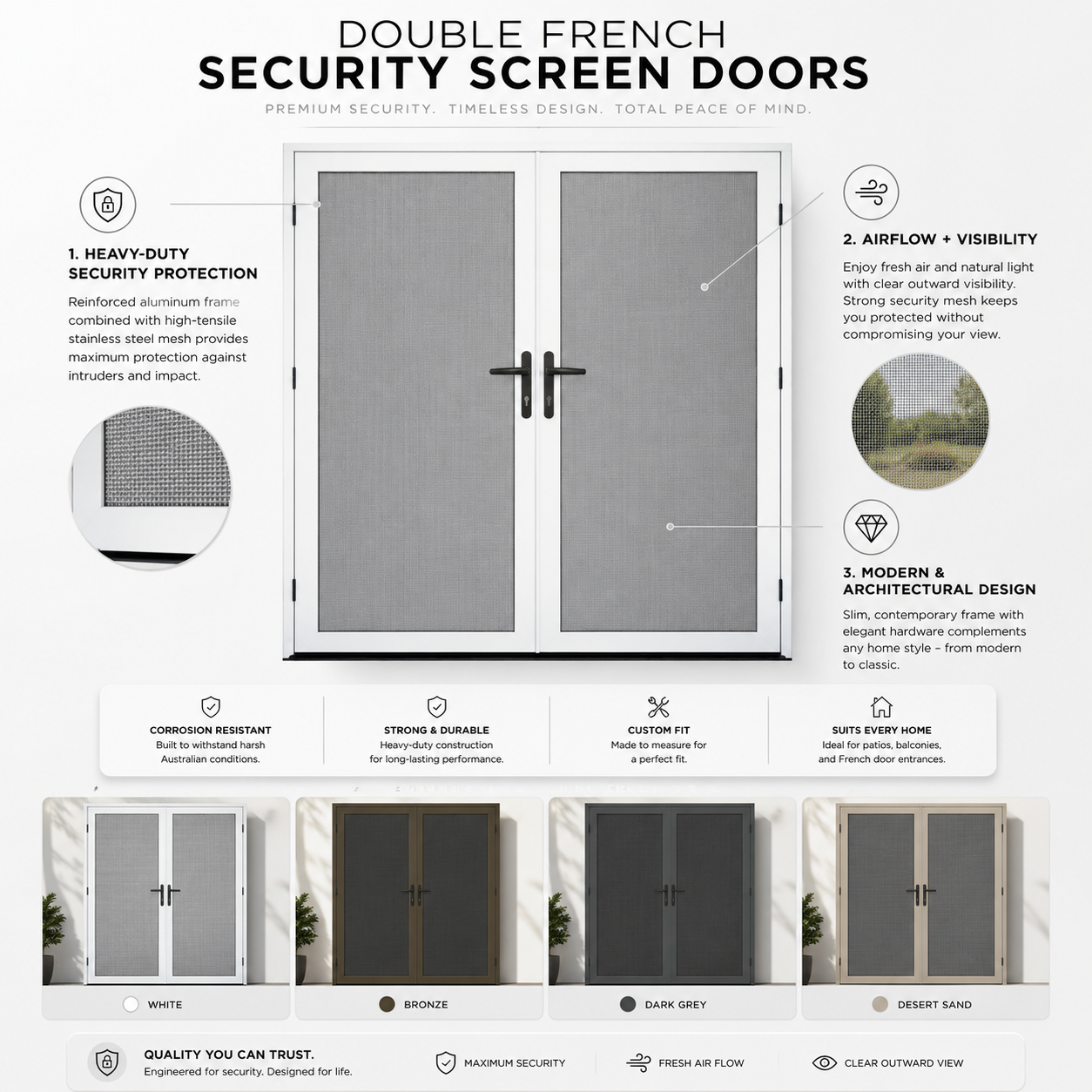 Double French Security Screen Doors