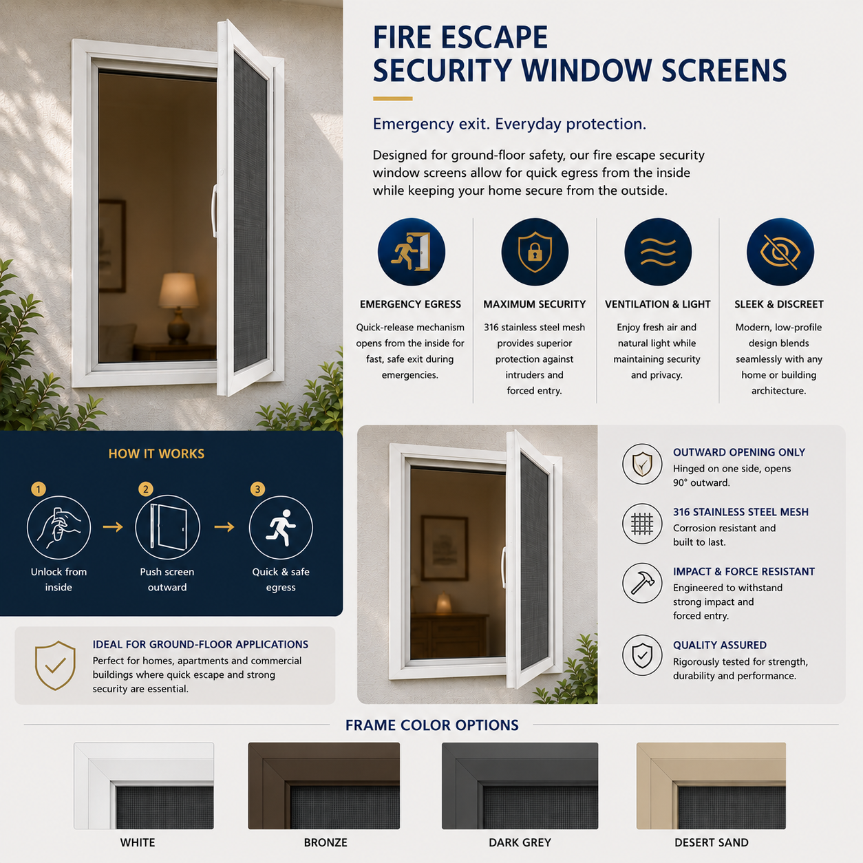 Fire Escape Security Screen Windows
